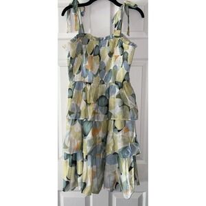 Hayden Los Angeles Women Abstract Watercolor Tiered Smocked Mini Dress L HY6820